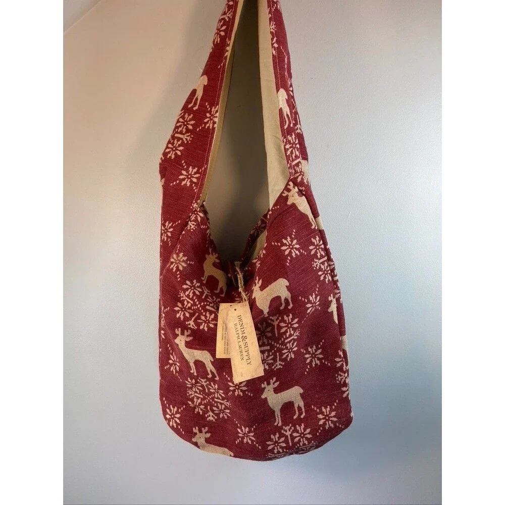 DENIM & SUPPLY RALPH LAUREN SHOULDER COTTON MESSENGER BAG DEER PRINT 13 X 15